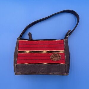 Guatemala Cedano Handwoven Shoulder Bag Red Tribal Woven Purse Leather Trim